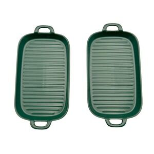 Bruntmor Set 2 Green Ribbed Ceramic Baking Dishes Grill Pans w Handles